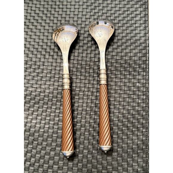Southern Living Chesapeake Stainless Twisted Handle Salad Server Set Spoon Fork - Picture 4 of 8